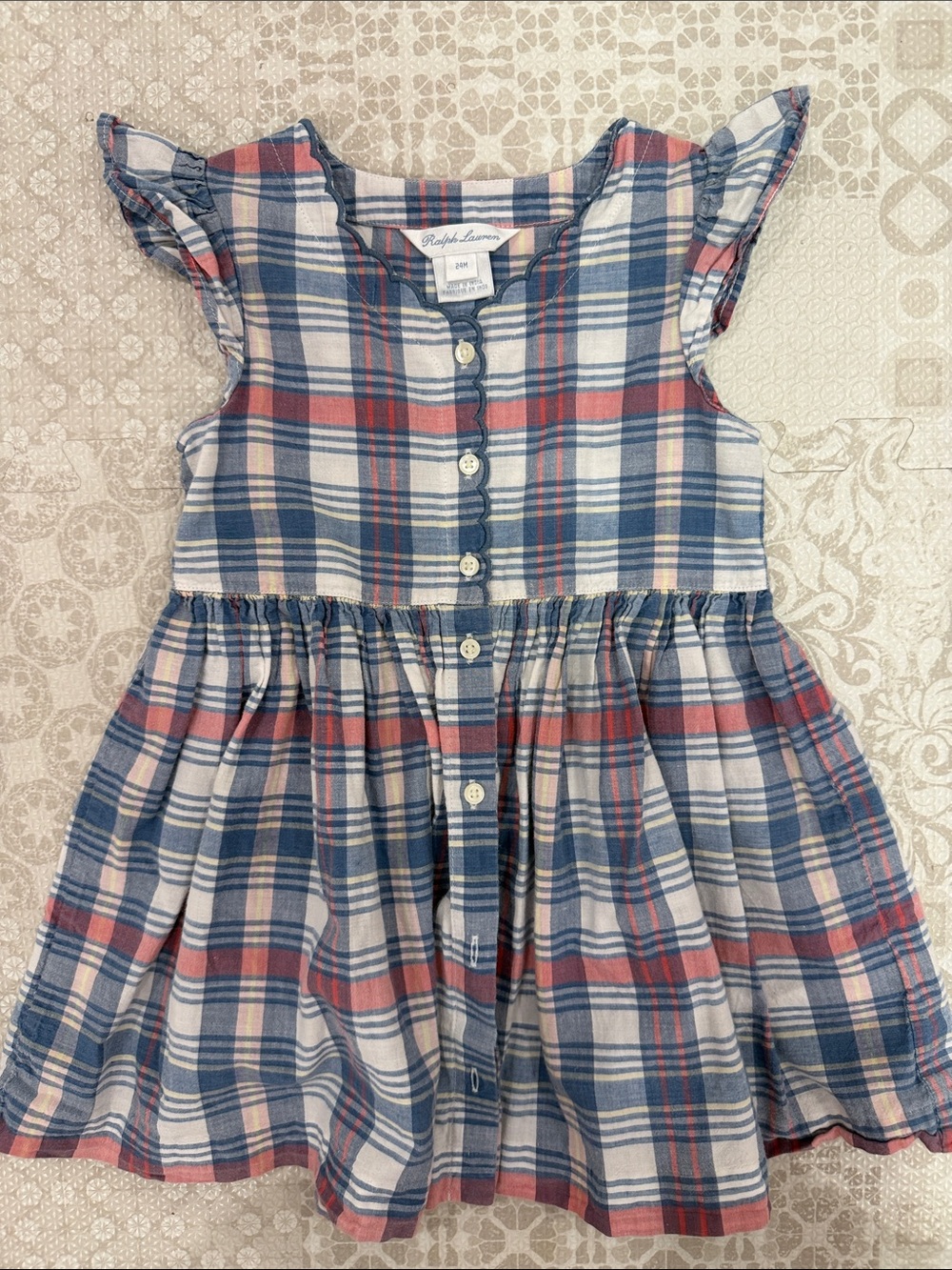 Ralph Lauren Navy, Pink & Cream Plaid Cotton Dress